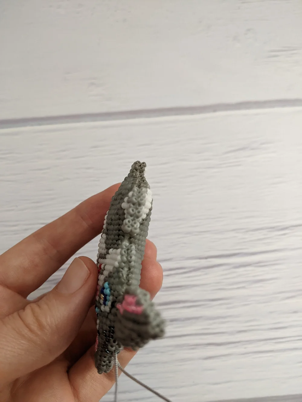 Gray Bunny with Carrot Beaded Hanging Ornament